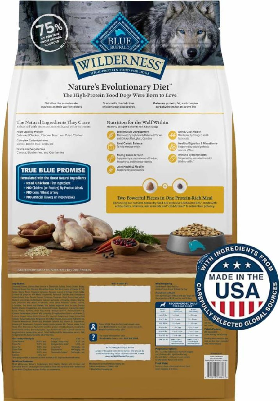 Blue Buffalo Wilderness High-Protein Adult Dry Dog Food with Real Chicken & Grains, Weight Control Recipe, Natural Ingredients, Made in USA, 24-Lb Bag
