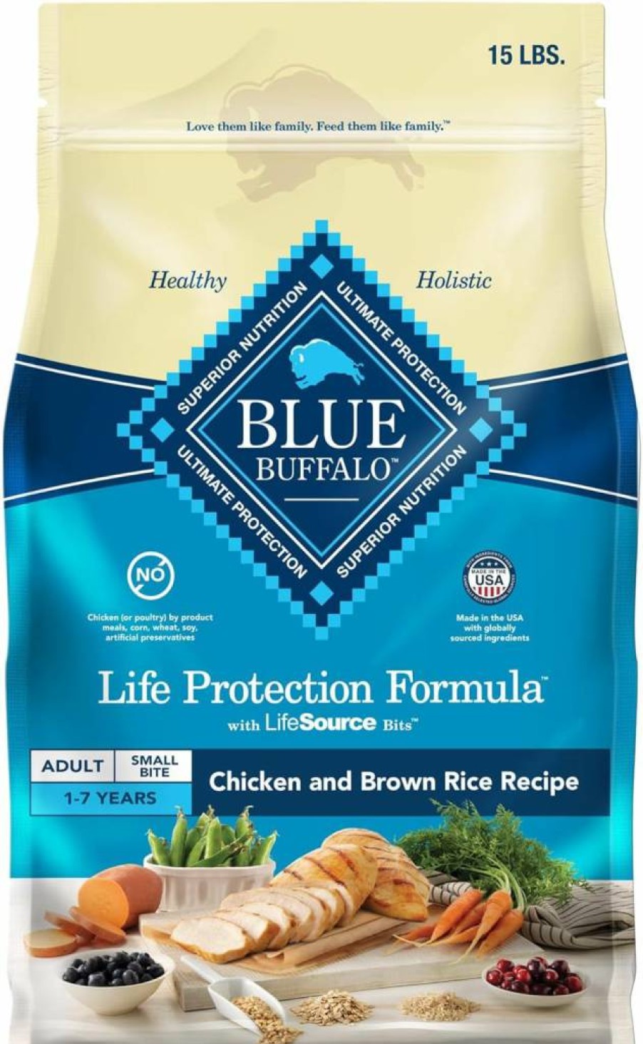 Blue Buffalo Life Protection Formula Adult Small Bite Dry Dog Food - Chicken & Brown Rice Recipe, 15lb Bag, Natural Ingredients for Muscle Health