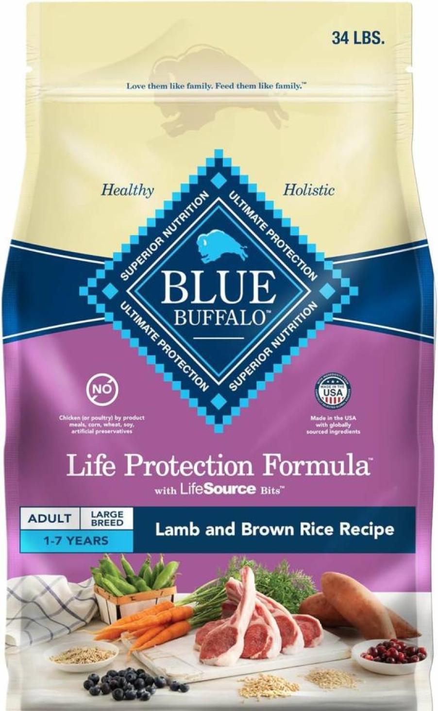 Blue Buffalo Life Protection Formula Large Breed Adult Dry Dog Food - Chicken & Brown Rice Recipe, 34lb Bag for Joint Health & Lean Muscles, Natural Ingredients