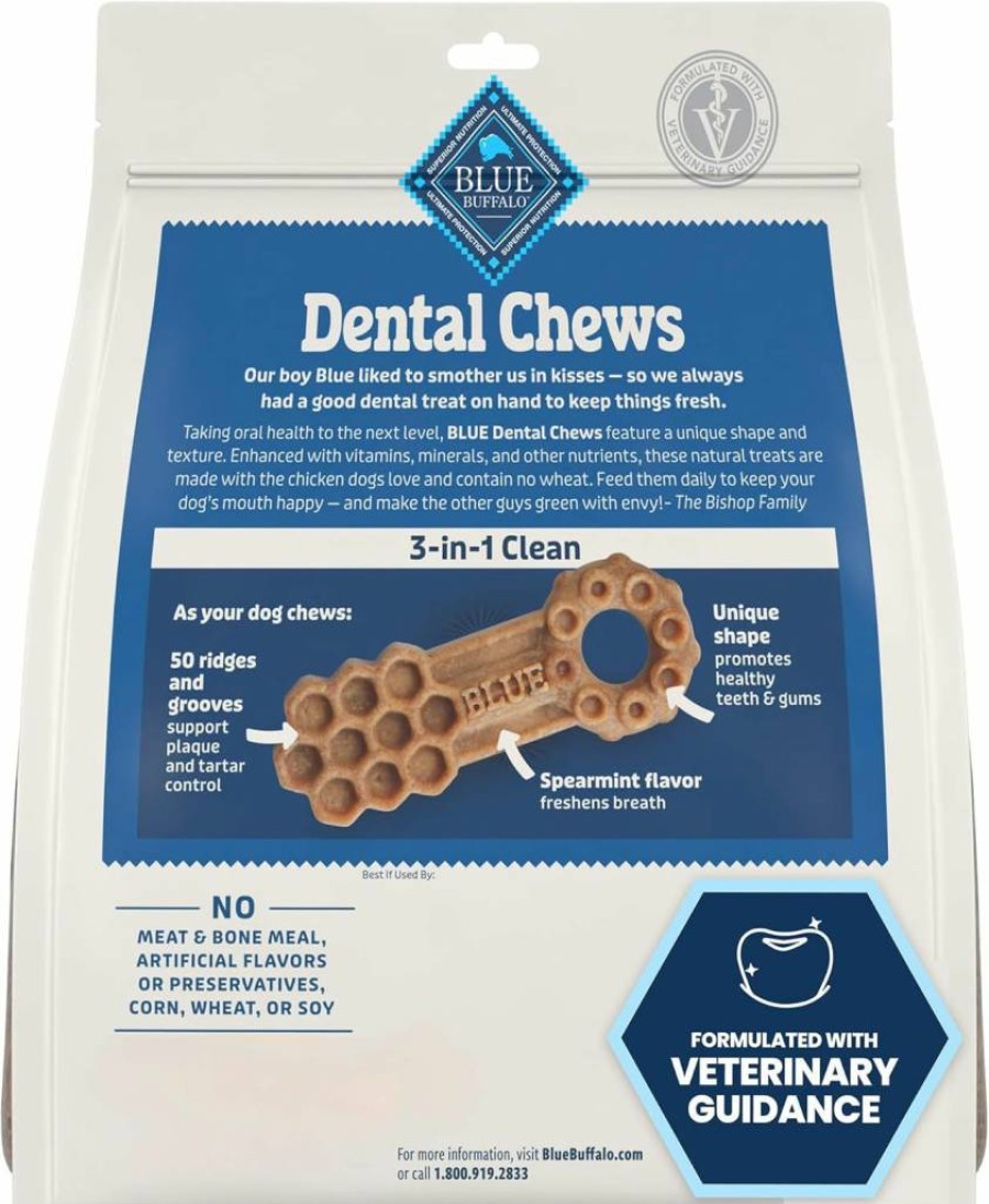 Blue Buffalo Medium Dog Dental Chews, Natural Chicken & Spearmint Flavor, 23-Oz Bag (28 Treats) for Oral Health