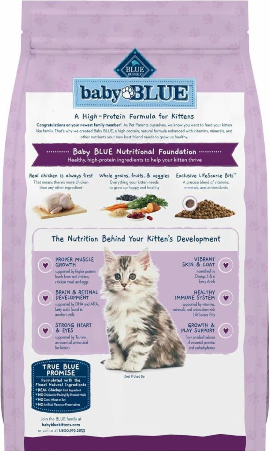 Blue Buffalo Healthy Growth Kitten Dry Cat Food with DHA, Chicken & Brown Rice Recipe – 2lb Bag for Optimal Kitten Development