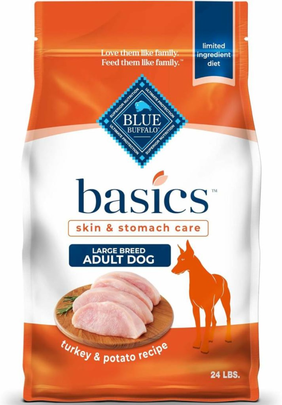 Blue Buffalo Basics Limited Ingredient Grain-Free Large Breed Adult Dry Dog Food - Turkey Recipe, 24lb Bag for Skin & Stomach Care