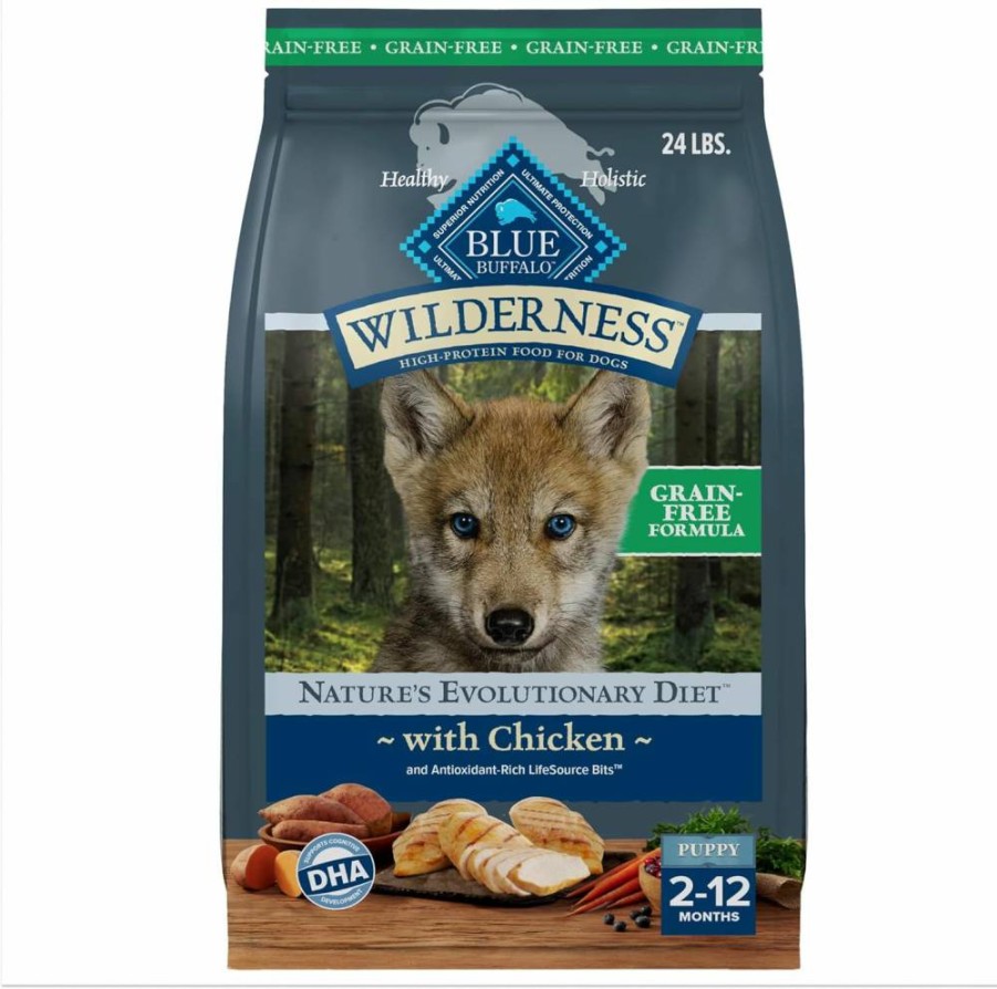 Blue Buffalo Wilderness High Protein Natural Puppy Dry Dog Food, Chicken Recipe, 11 lb Bag – Grain-Free Puppy Kibble for Healthy Growth