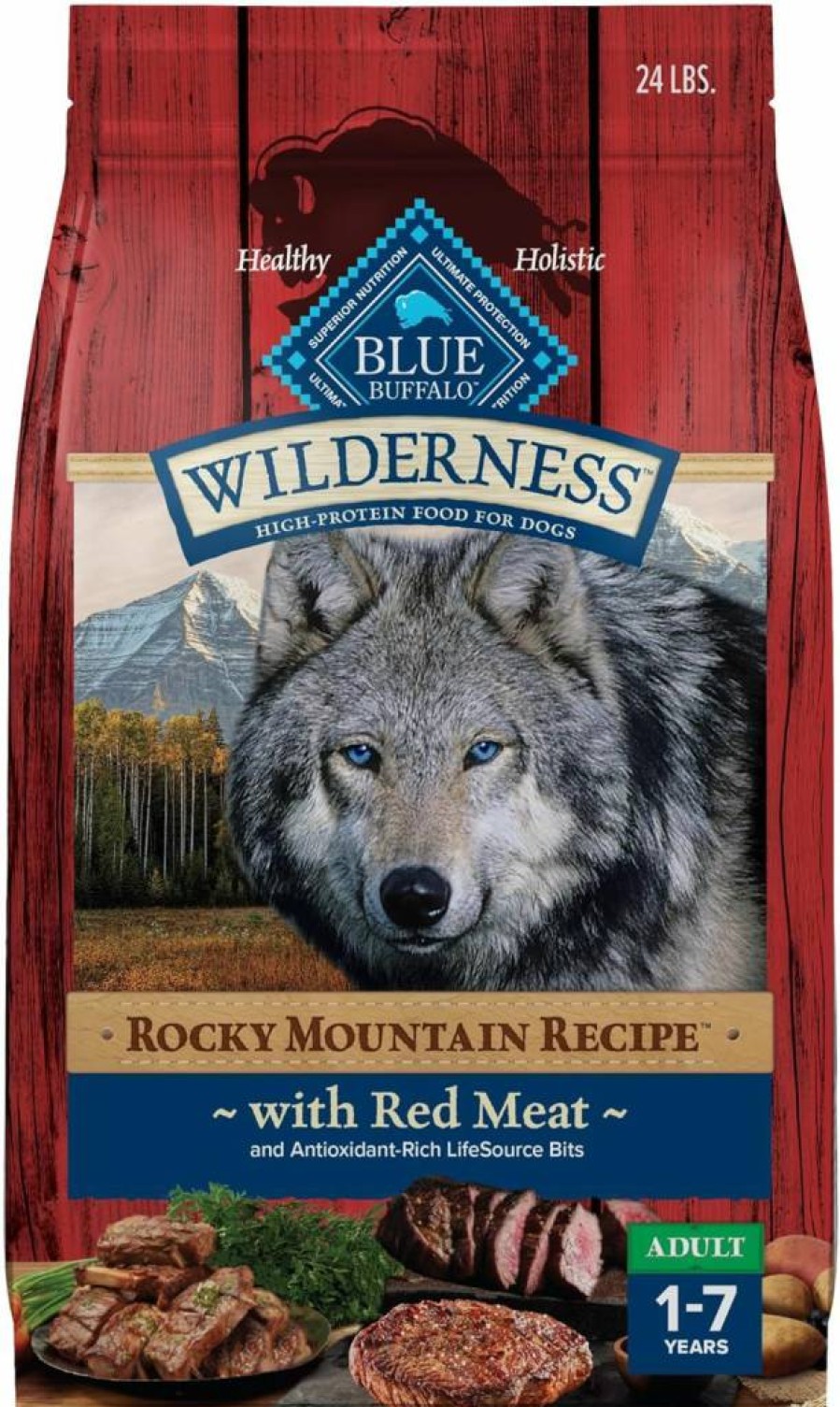Blue Buffalo Wilderness High-Protein Adult Dry Dog Food with Wholesome Grains & Red Meat, Rocky Mountain Recipe, 24lb Bag