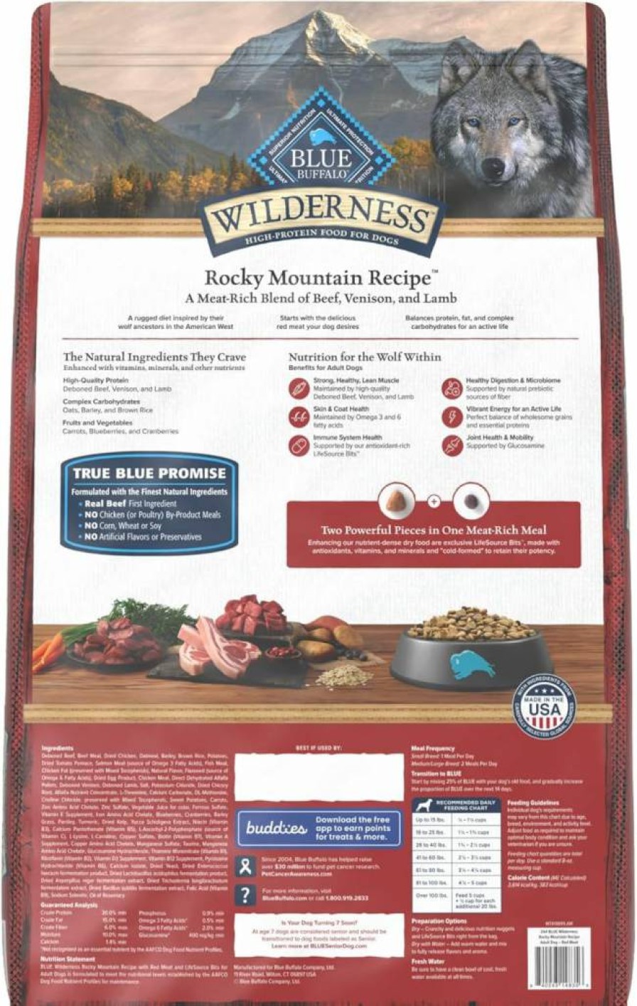 Blue Buffalo Wilderness High-Protein Adult Dry Dog Food with Wholesome Grains & Red Meat, Rocky Mountain Recipe, 24lb Bag