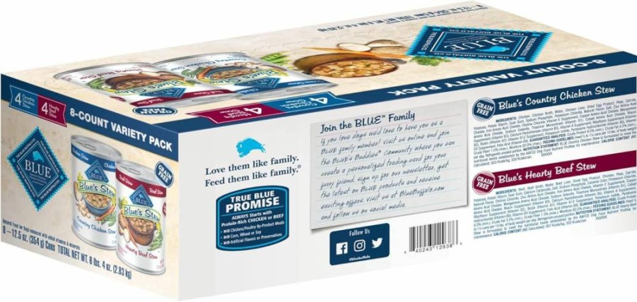Blue Buffalo Natural Adult Wet Dog Food Variety Pack - Chicken & Beef Stew, 12.5-Oz Cans (8 Count, 4 Each Flavor) for Healthy Dogs