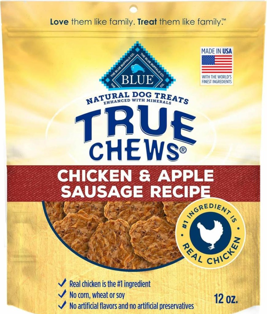 Blue Buffalo True Chews Natural Dog Treats, Chicken & Apple Sausage Recipe, Made in USA, 12oz Bag