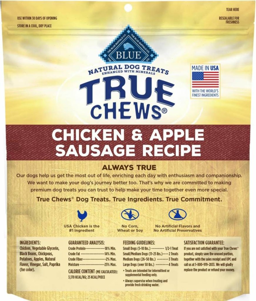 Blue Buffalo True Chews Natural Dog Treats, Chicken & Apple Sausage Recipe, Made in USA, 12oz Bag