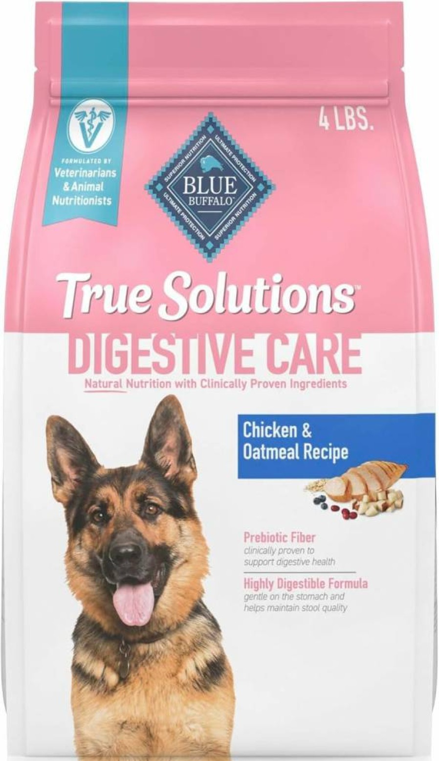 Blue Buffalo True Solutions Digestive Care Natural Adult Dry Dog Food, Chicken Recipe, 4 lb Bag – Sensitive Stomach Support