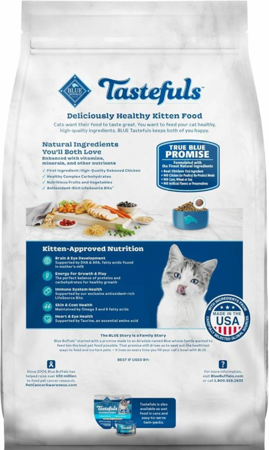 Blue Buffalo Tastefuls Natural Kitten Dry Food - Chicken Recipe with DHA, Made in USA, 3lb Bag
