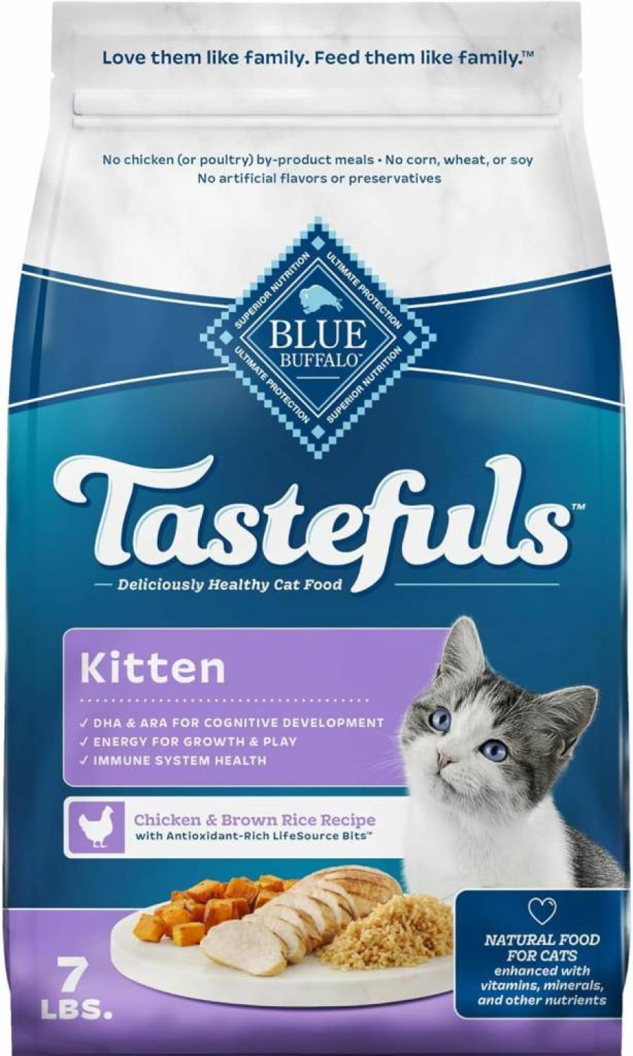 Blue Buffalo Tastefuls Natural Kitten Dry Food - Chicken Recipe with DHA, Made in USA, 7lb Bag