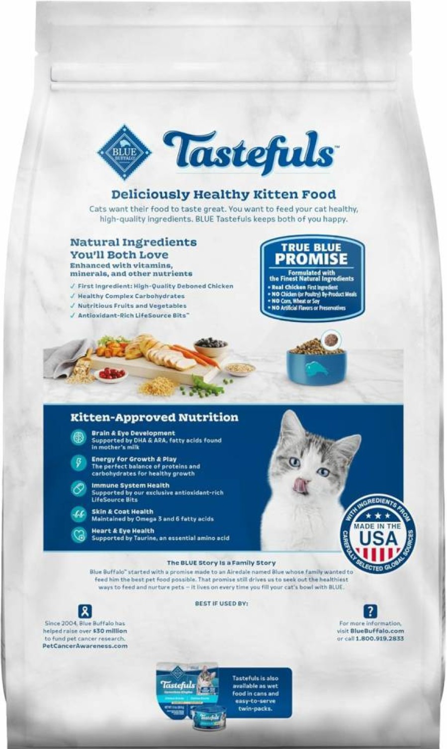 Blue Buffalo Tastefuls Natural Kitten Dry Food - Chicken Recipe with DHA, Made in USA, 7lb Bag
