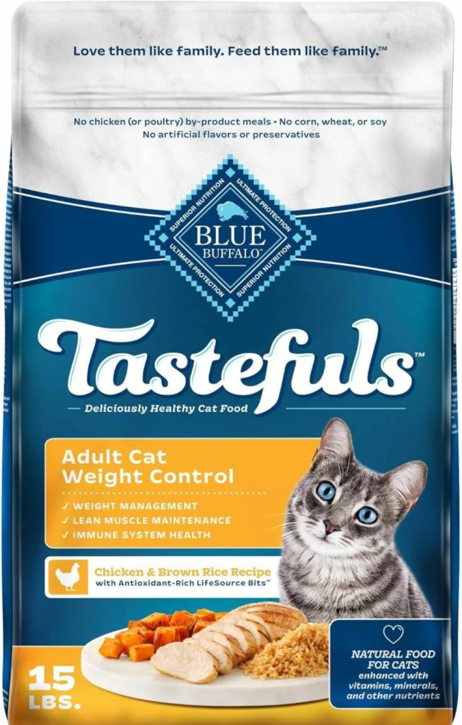 Blue Buffalo Tastefuls Natural Adult Cat Food for Weight Control, 15 lb Bag - Healthy & Delicious Recipe