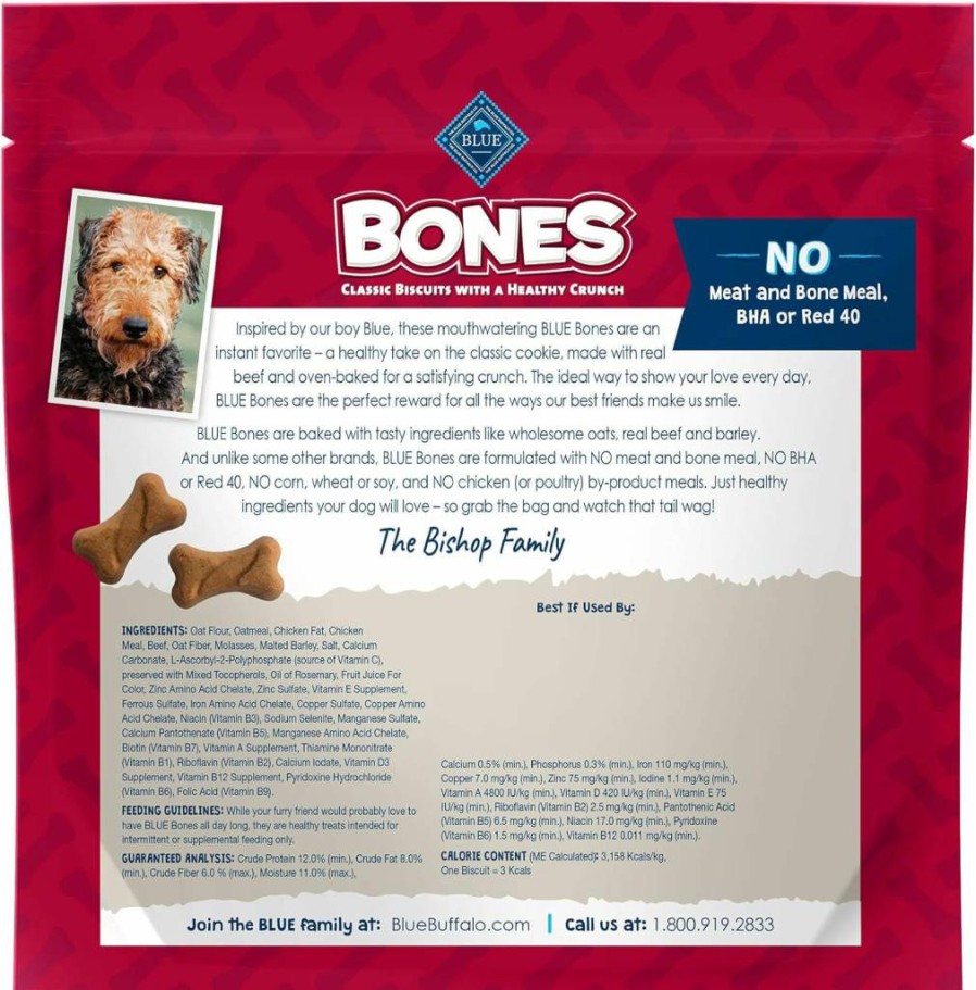 Blue Buffalo Natural Crunchy Mini Dog Biscuits Beef Recipe Dog Treats, 12oz Bags (4-Pack)