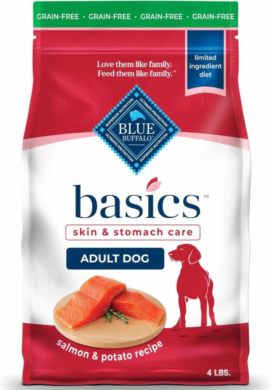 Blue Buffalo Basics Limited Ingredient Grain-Free Dry Dog Food for Adults - Lamb & Potato Recipe, 4lb Bag - Natural Ingredients for Skin & Stomach Care, Made in USA