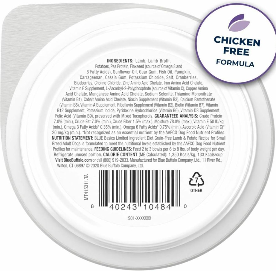 Blue Buffalo Basics Limited Ingredient Grain-Free Wet Dog Food for Small Breed Adult Dogs, Turkey Recipe, 3.5-Oz Cups (12 Count)
