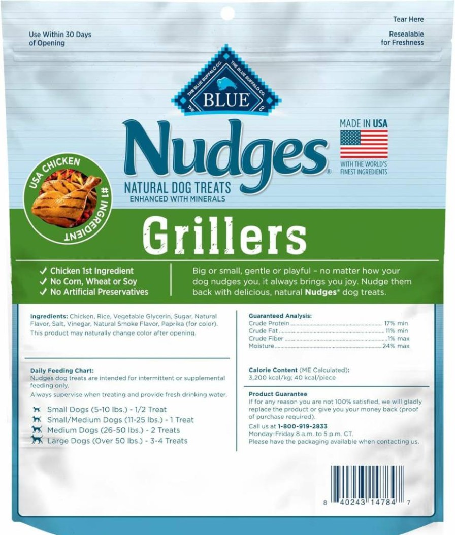 Blue Buffalo Nudges Grillers Natural Dog Treats with Real Chicken, 16-Oz Bag – Made in USA, Grain-Free, Healthy Snacks for Dogs