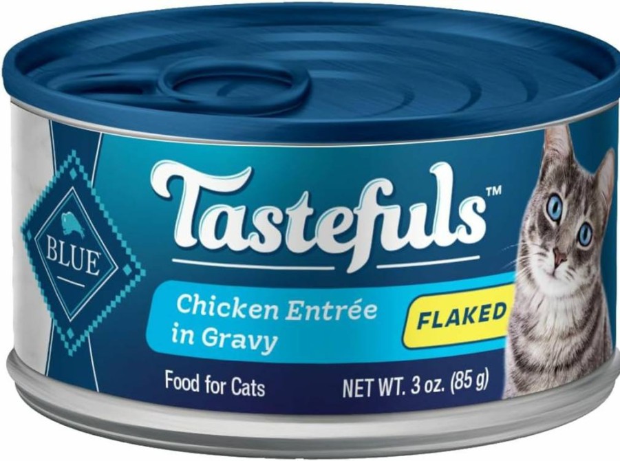 Blue Buffalo Tastefuls Natural Flaked Wet Cat Food, Chicken in Gravy, 3-Oz Cans (24-Pack) - Grain-Free, High-Protein Cat Food for Adult Cats