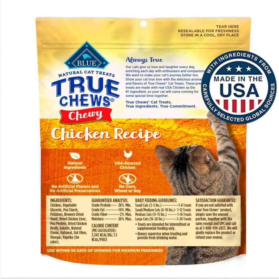 Blue Buffalo True Chews Natural Chicken Recipe Cat Treats, 3-Oz Resealable Bag, Made in USA