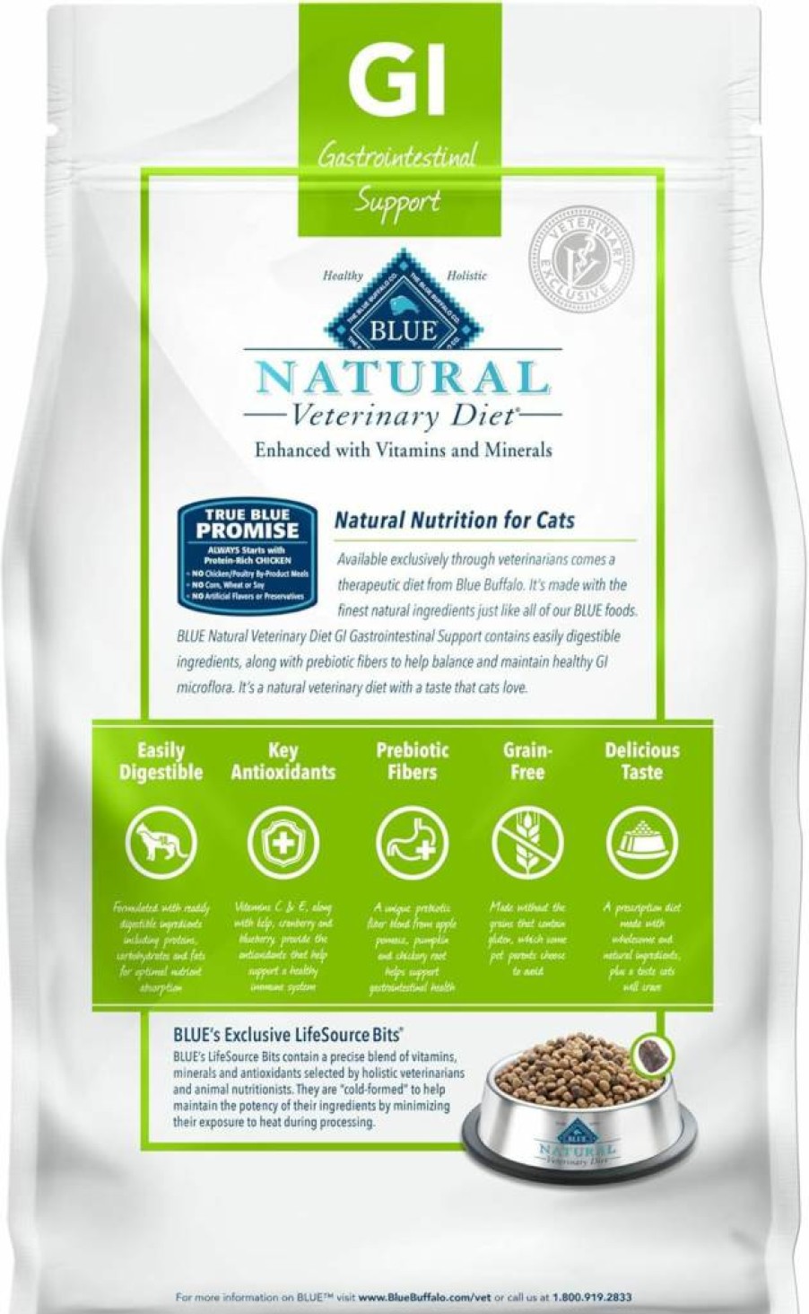 Blue Buffalo Vet Diet GI Support Dry Cat Food - Prescription Chicken Recipe, 7 lb Bag