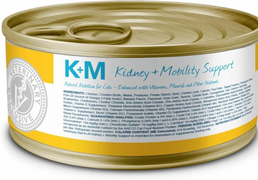 Blue Buffalo Vet Diet K+M Wet Cat Food - Kidney & Mobility Support, Chicken Recipe, 5.5oz Cans (24 Pack) - Prescription Required