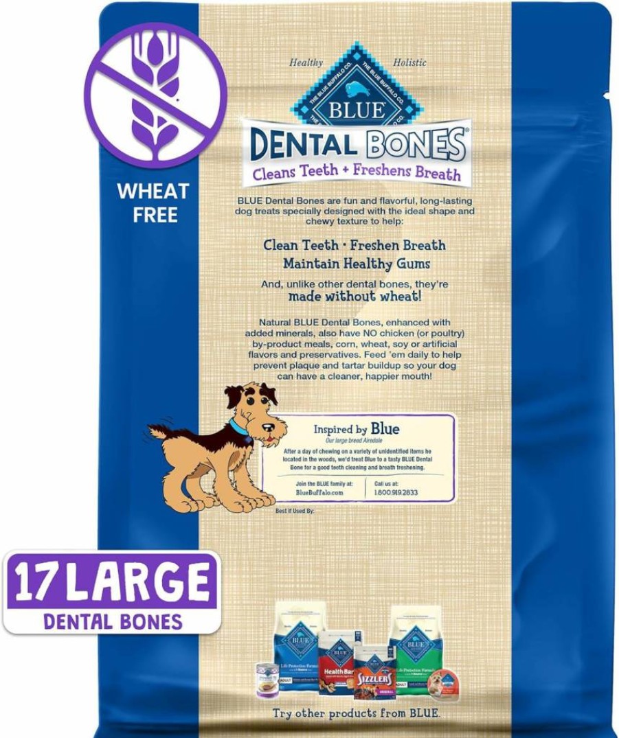 Blue Buffalo Large Natural Dental Chew Dog Treats for Teeth Cleaning - Healthy Dog Bones