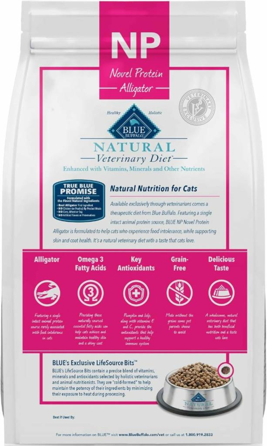Blue Buffalo Vet Diet NP Novel Protein Dry Cat Food - Alligator Recipe, Grain-Free for Food Sensitivities, 7 lb Bag (Prescription Required)