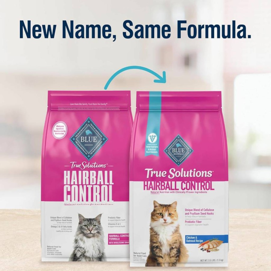 Blue Buffalo True Solutions Natural Dry Cat Food for Hairball Control - Adult Cats, Chicken Recipe, 3.5lb Bag