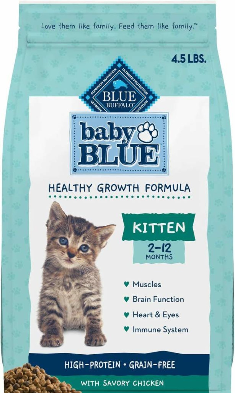 Blue Buffalo Baby Blue Natural Kitten Dry Cat Food, Grain-Free High-Protein Chicken Recipe with DHA for Healthy Growth, 2-Lb Bag