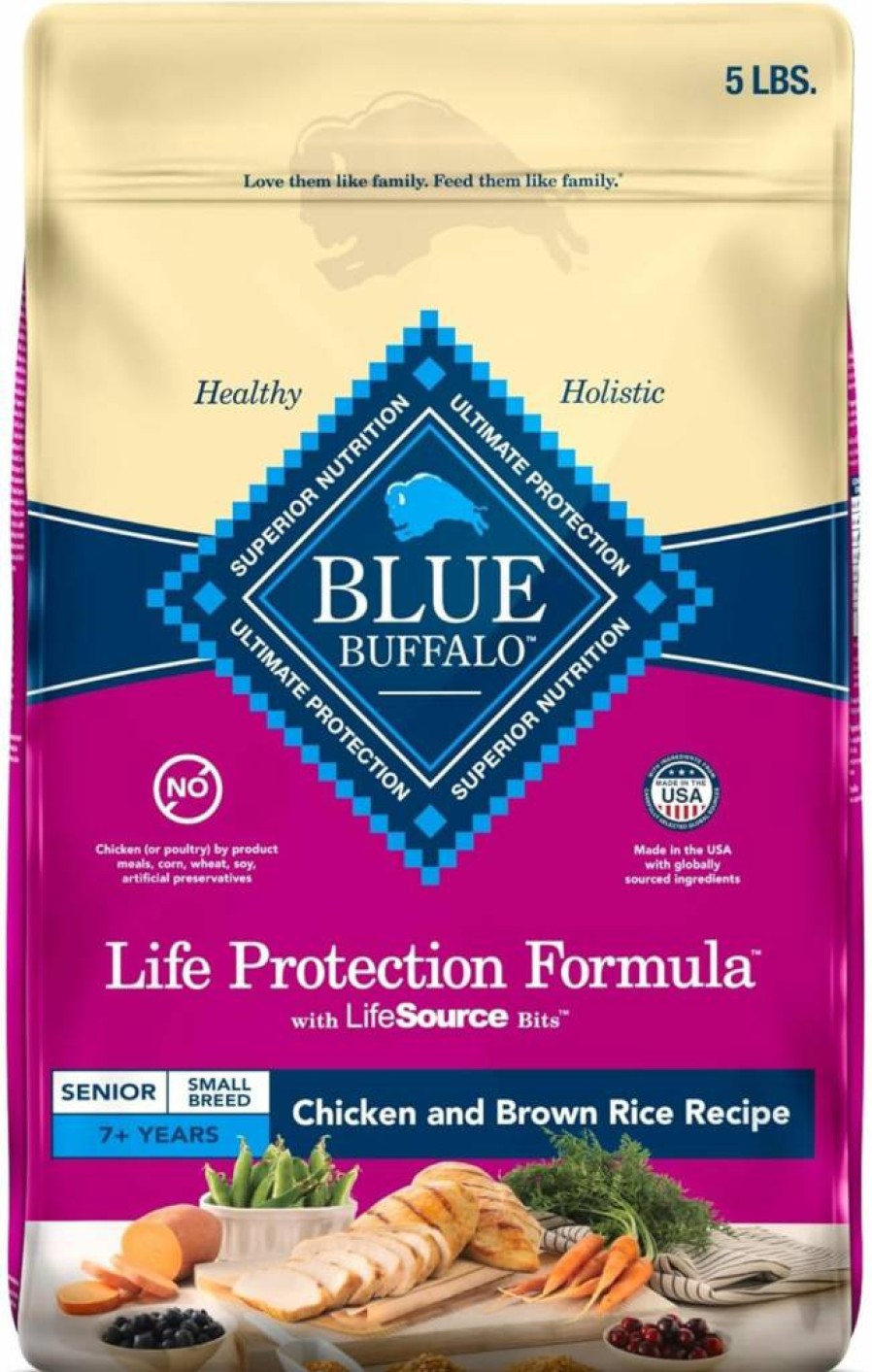 Blue Buffalo Small Breed Senior Dry Dog Food - Chicken & Brown Rice Recipe, Joint Health & Immunity Support, Natural Ingredients, 15lb Bag