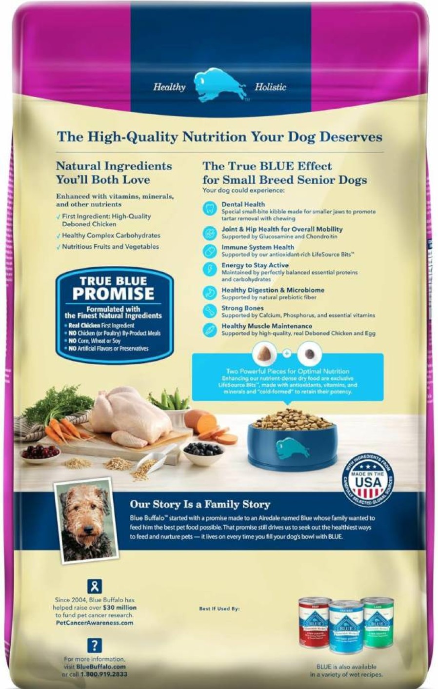 Blue Buffalo Small Breed Senior Dry Dog Food - Chicken & Brown Rice Recipe, Joint Health & Immunity Support, Natural Ingredients, 15lb Bag