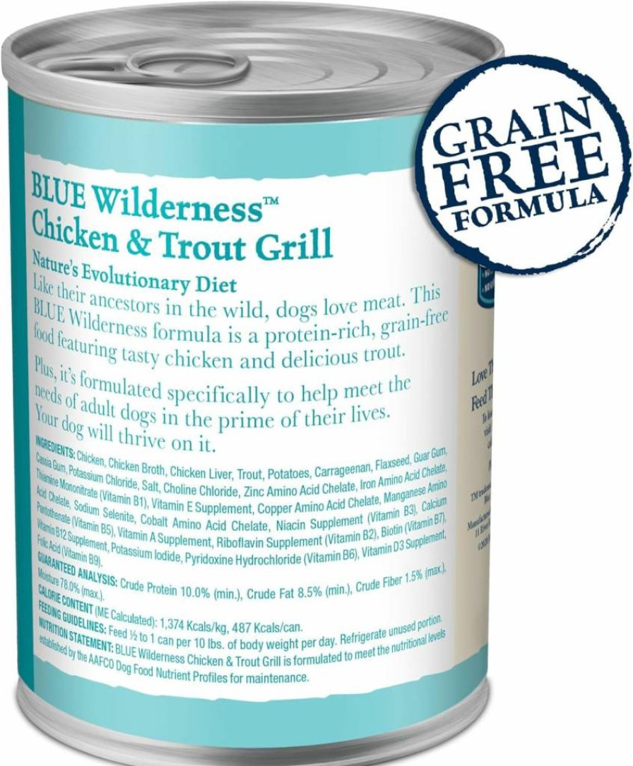 Blue Buffalo Wilderness High-Protein Grain-Free Wet Dog Food for Adults, Natural Beef & Chicken Recipe in 12.5-Oz Cans (12-Pack)