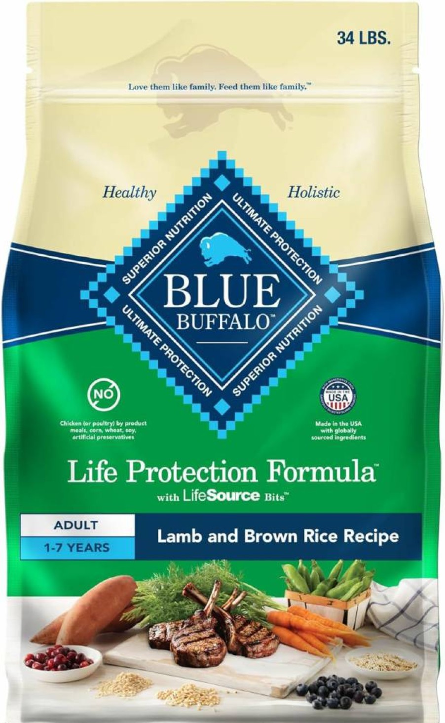 Blue Buffalo Life Protection Formula Adult Dry Dog Food - Lamb & Brown Rice Recipe, 34lb Bag, Natural Ingredients for Muscle Health
