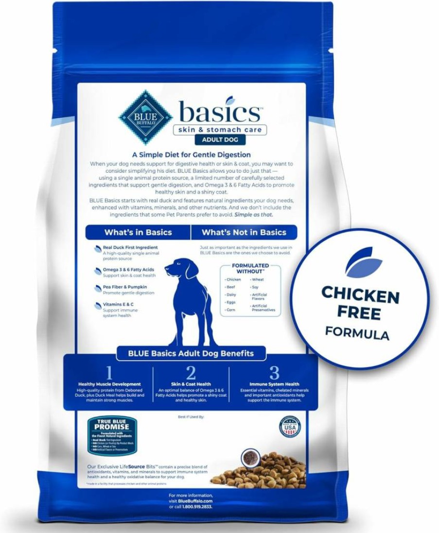 Blue Buffalo Basics Limited Ingredient Grain-Free Dry Dog Food, Duck Recipe for Adult Dogs, 22 lb Bag