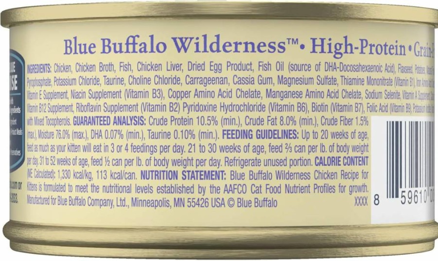 Blue Buffalo Wilderness Grain-Free Kitten Wet Food, Salmon Pate, High Protein, 3 Oz Cans (Pack of 24)