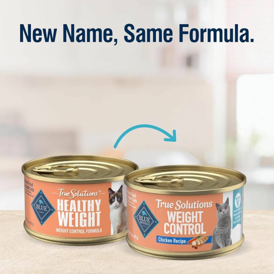 Blue Buffalo True Solutions Weight Control Natural Chicken Wet Cat Food for Adults - 3 Oz Cans, 24-Pack High Protein Recipe