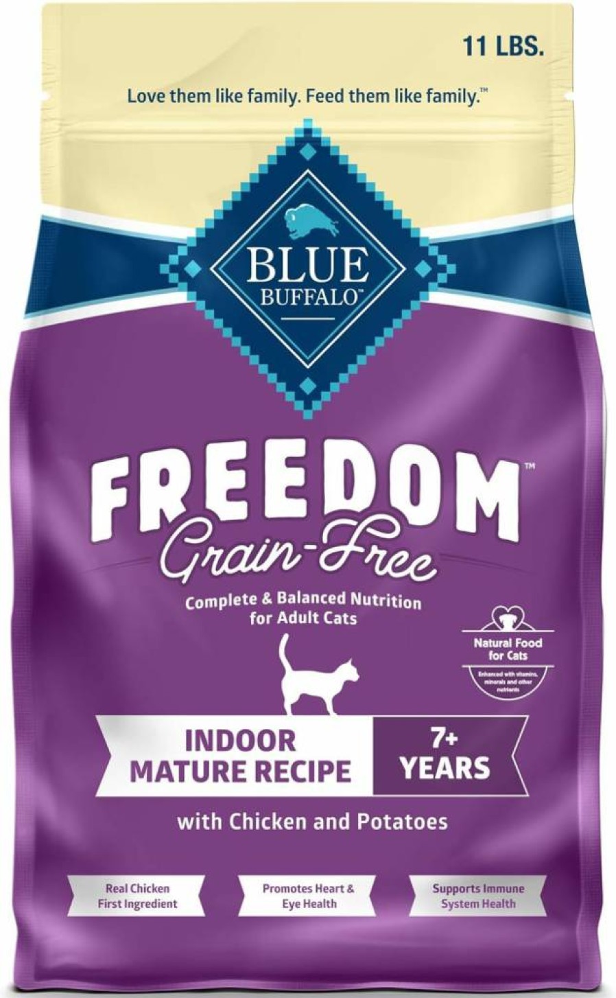 Blue Buffalo Freedom Grain-Free Mature Cat Food, Chicken Recipe, 11lb Bag - Complete & Balanced Nutrition for Senior Cats