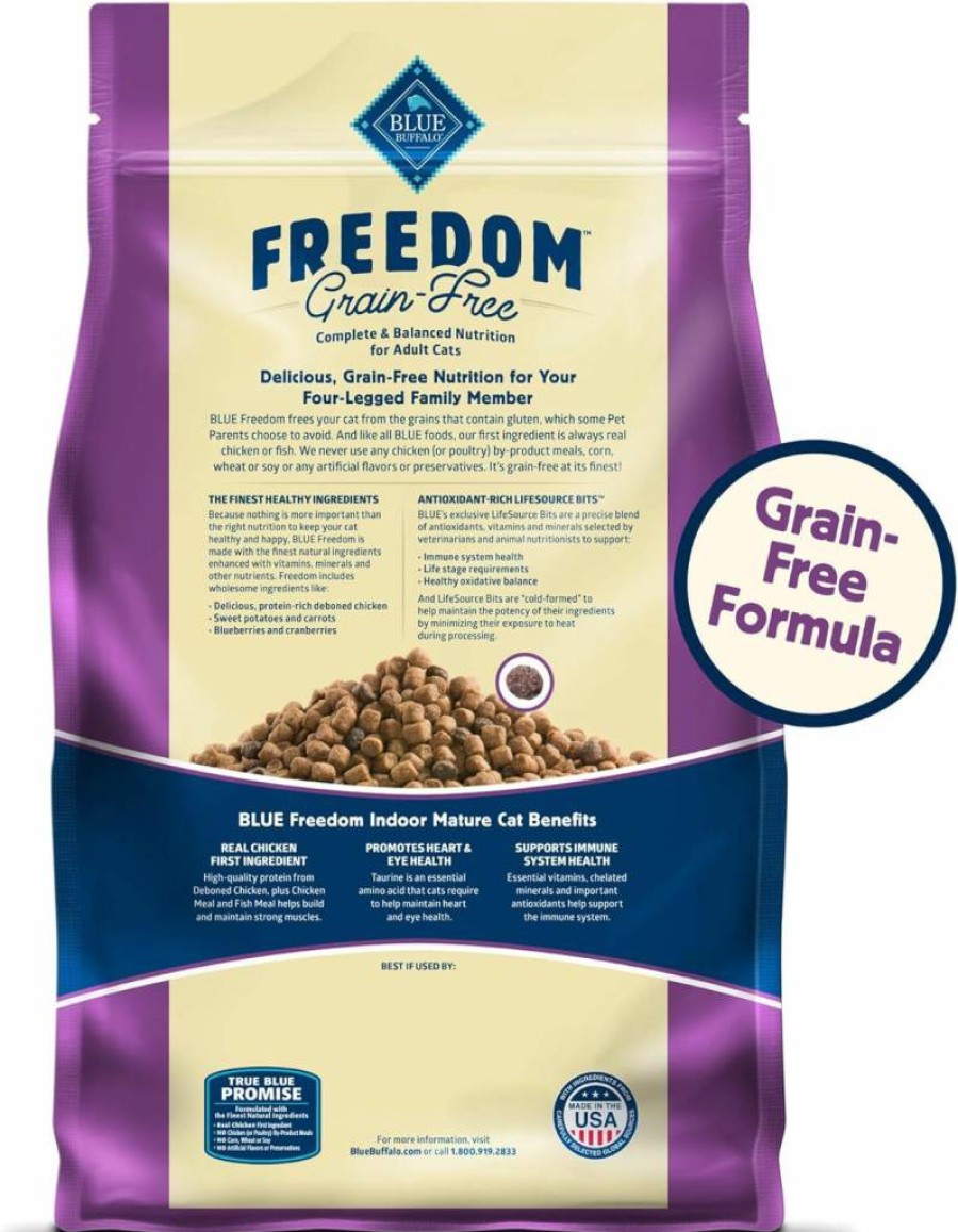 Blue Buffalo Freedom Grain-Free Mature Cat Food, Chicken Recipe, 11lb Bag - Complete & Balanced Nutrition for Senior Cats