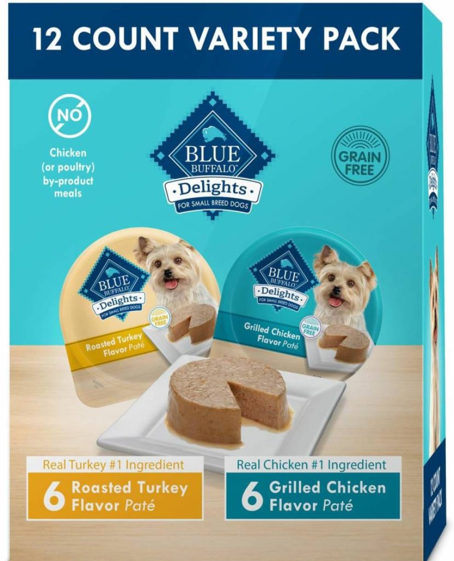 Blue Buffalo Delights Small Breed Wet Dog Food Variety Pack - Top Sirloin & Grilled Chicken Pate, 3.5-Oz Cups (12 Count) Natural Recipe