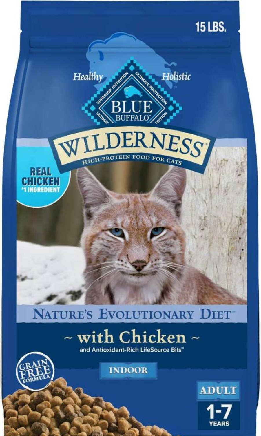 Blue Buffalo Wilderness High-Protein Grain-Free Adult Cat Food, Natural Chicken Recipe Dry Kibble, 11 lb Bag