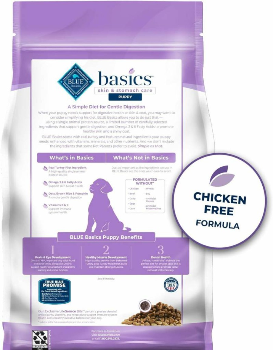 Blue Buffalo Basics Limited Ingredient Dry Dog Food for Puppies - Turkey Recipe, 11lb Bag for Sensitive Skin & Stomach Care