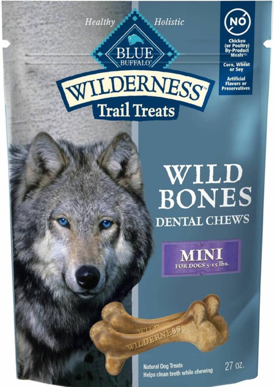 Blue Buffalo Wilderness Grain-Free Mini Dental Dog Treats, Wild Bones Flavor, 27oz Bag – Natural Teeth Cleaning Chews for Small Dogs