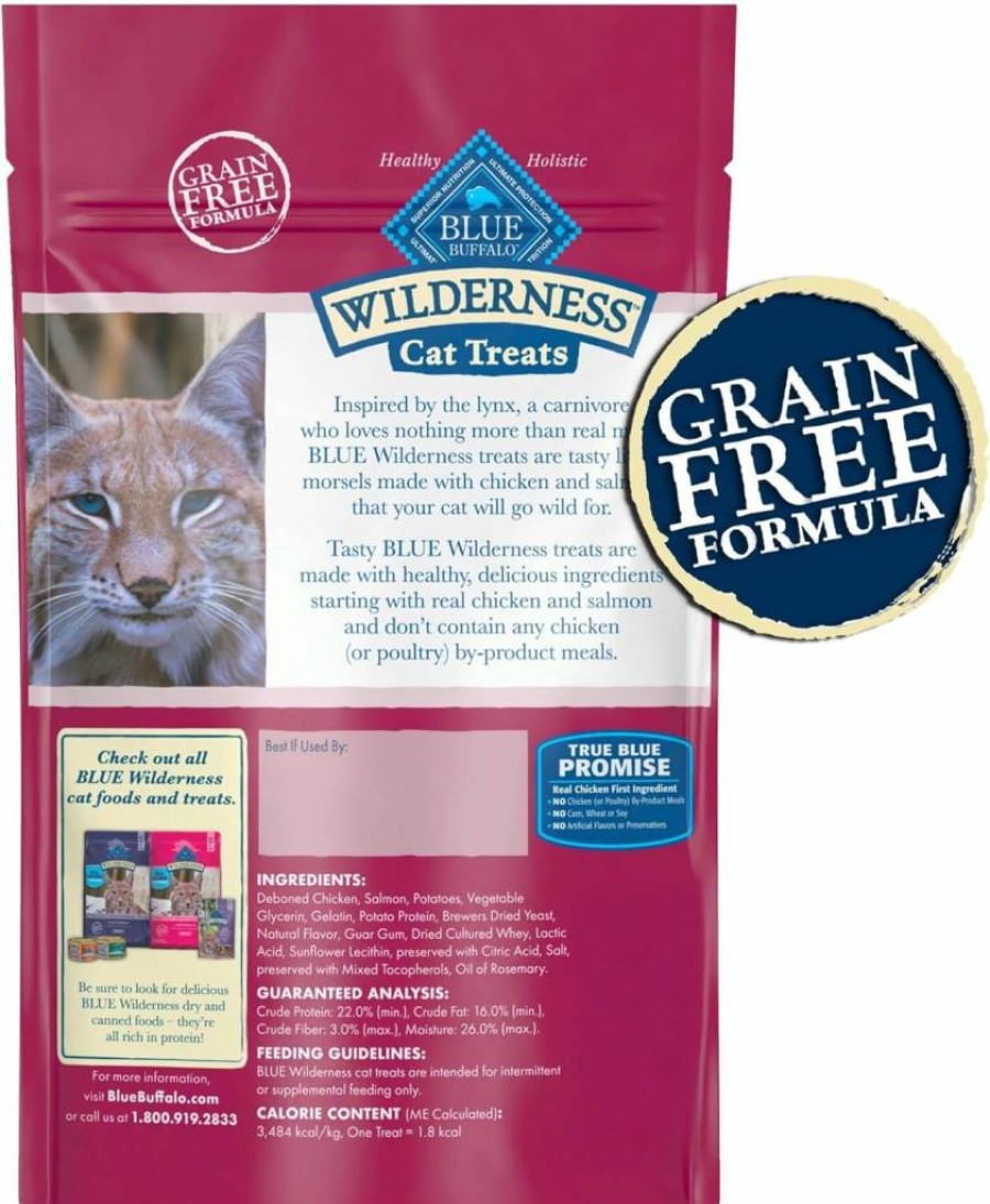 Blue Buffalo Wilderness Grain-Free Chicken & Salmon Soft-Moist Cat Treats, 2-Oz Bag, Healthy Natural Snacks for Cats